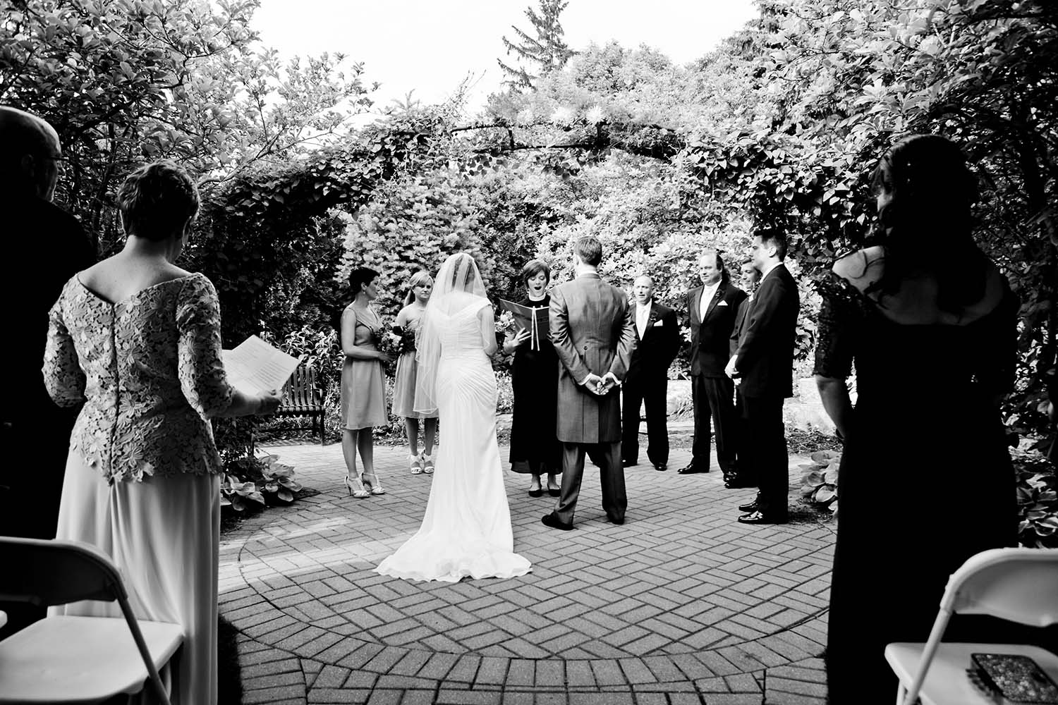Black and White Documentary Wedding Ceremony English Garden