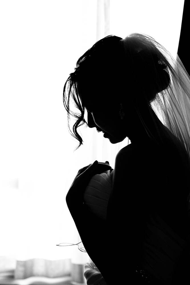 Black and white silhouette bride portrait. MInneapolis Wedding Photographers