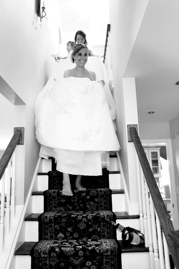 Bride Walking Down Stairs Parents