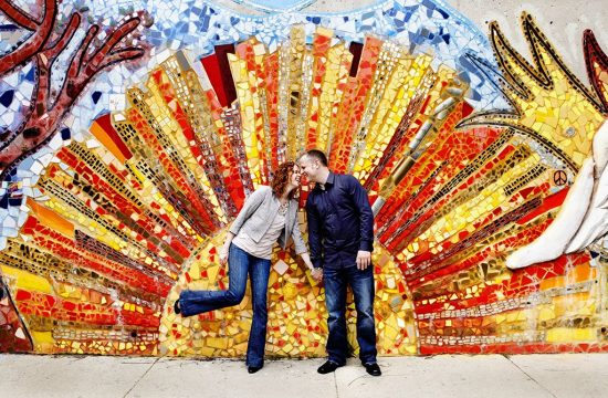 Sunburst Mosaic Mural Chicago Engagement Photographer