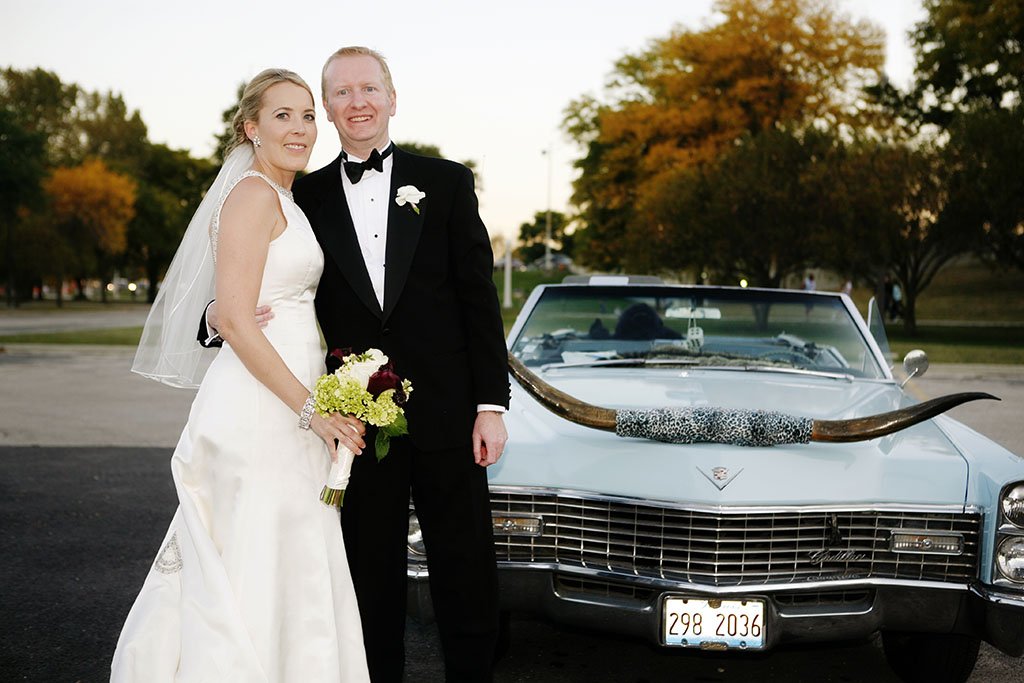 Vintage Cadillac Longhorn Hood Wedding Portrait, art & brandie married